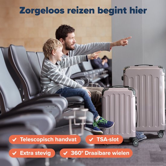 TRVLMORE - Kofferset - 2 Stück - 45L Handgepäck + 115L geräumiges Gepäck - TSA-Schloss - Leichtgewicht - Reisekofferset - Rose Gold