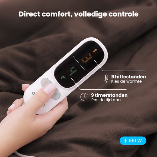 Auronic Electric Blanket - Wärmedecke - Sherpa Fleece - 9 Wärme- und Timer-Einstellungen - Decke - 200x180 - 2 Personen - Braun