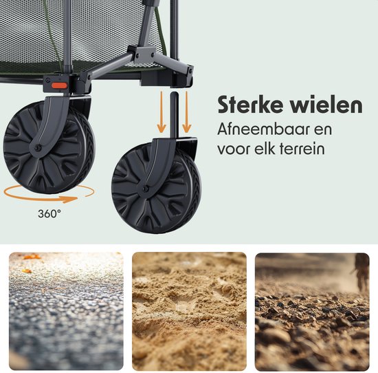 LifeGoods Double Wagon - Faltbarer Wagen - 200KG - 400L - Faltbar - Mit Schutzhülle - Grün