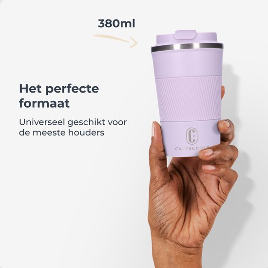 Castagnola Thermos Cup - Kaffeebecher To Go - Reisebecher für Kaffee und Tee - Teebecher - 380 ML - Edelstahl - Light Purple