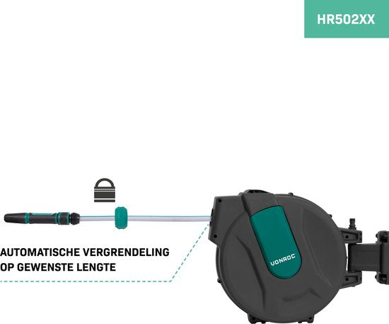 VONROC Wand-Schlauchbox - Inkl. 25m Gartenschlauch, Verbindungsschlauch, Tülle, Kupplungen & Wasserhahnanschluss - Automatisches Aufrollsystem