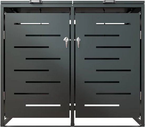 Juskys Containerspeicher - 120 L - 2-teilig - Mit Gasdruckfedern und Entlüftung - Zur Lagerung von Abfallbehältern - Arel Anthrazit Stahl