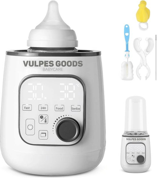 Vulpes Goods® BabyCare Flaschenwärmer PRO 10 in 1 - Erwärmung von Flüssigkeiten und Nahrung - 4-teiliges Reinigungsset - BPA-frei - Weiß