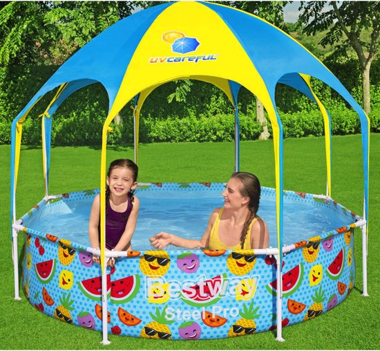 Bestway Steel Pro Kinderpool - UV-Sonnenschutz & kühlender Wassersprüher - 244x51 cm