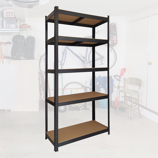 BRASQ Schwarzer Metallregalschrank - Aufbewahrungsregal - Wandschrank - Aufbewahrungsschrank 180x90x40cm - 5 Ebenen - Schrank 175 KG/Regal - 875 KG max