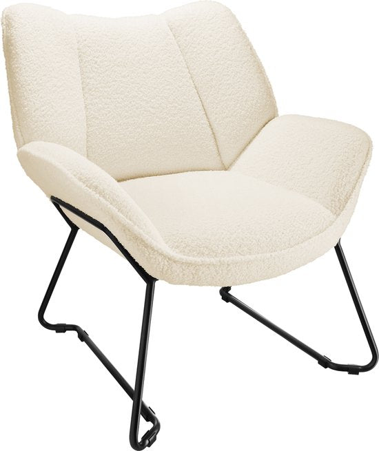 tectake Lounge Chair - Runder Sessel - Teddy Chair - Polstersessel - Bouclé-Polsterung - Plüsch-Lesesesessel - Skandinavischer Stil - cremeweiß