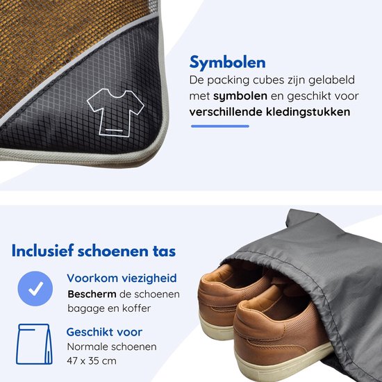 Hilvard - Packwürfel Set - 6 Stück - Gepäckorganizer - Kleiderorganizer - Reisewürfel - Kompressionswürfel - Schwarz