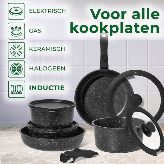 Just Perfecto 11-teiliges Induktionspfannenset - Abnehmbarer Griff - Pfannenset mit Deckel für alle Wärmequellen - Pfannen ohne PFOA - PFAS