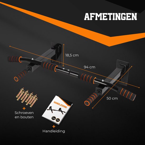TTD® Premium Klimmzugstange - Wandmontiert - Dip Bars - Home Sports - Hochwertige Materialien - Extra Stabil bis zu 250KG - Inklusive Montageteile - Schwarz/Orange