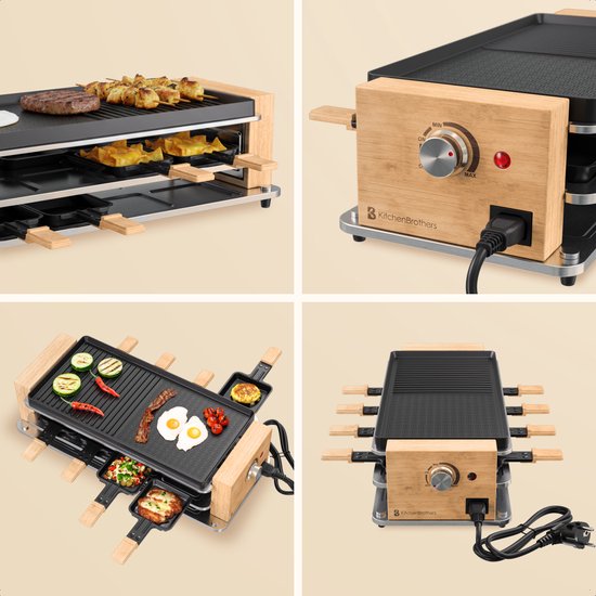 KitchenBrothers Gourmet Set - 950W - Gourmet Teller 8 Personen - Set mit Pfannen und Spateln - 46,5 x 23 cm - Holz/Schwarz