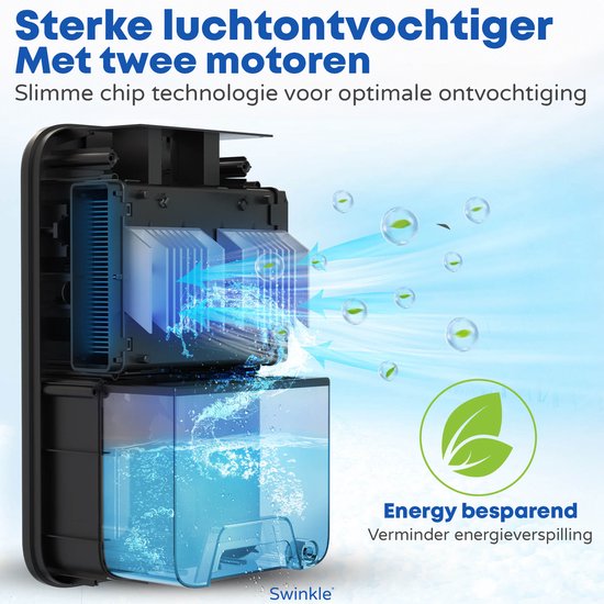 Swinkle® Luftentfeuchter und Luftreiniger - Bis zu 1L pro Tag - Geeignet für Wohnzimmer, Schlafzimmer, Badezimmer - Mit LED Bildschirm - Schwarz