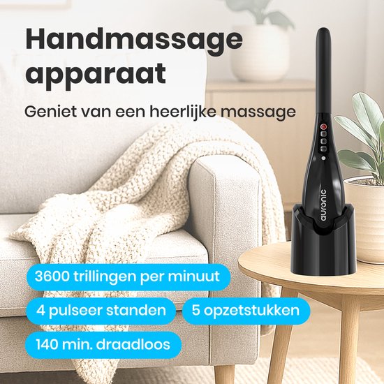 Auronic Massagegerät - Nacken und Rücken - Kabellos - 5 Aufsätze - Schwarz/Grau