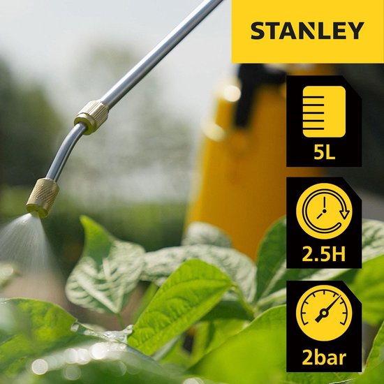 Stanley Drucksprühgerät 5 L, Drucksprühgerät, Gartensprühgerät, elektrisch, wiederaufladbare Lithium-Batterie, Teleskop-Lanze, verstellbare Düse, Autonomie 2,5 h, max 2 bar, 0,33 L/Minute, gelb/schwarz