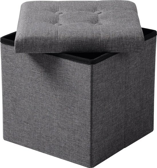 WOLTU Fußhocker mit Bezug aus Leinen,Aufbewahrungshocker klappbar 37.5x37.5x38cm,Dunkelgrau