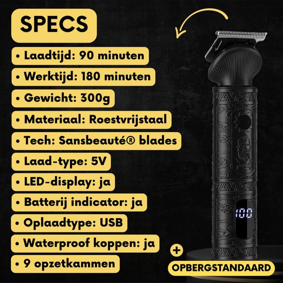 7-in-1 Barttrimmer Men + Standard - Trimmer für Bart und Körper - Inkl. 6 Aufsätze - Sansbeauté® - Body Groomer Men - Body Trimmer Men - Haartrimmer - Clippers - 0.5-15MM - Nase und Ohren - Trimmer - Bartmaschine - Multigroomer