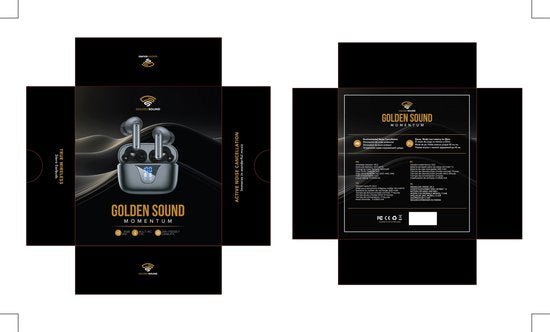 Golden Sound Earphones kabellos - Kabellose Ohrhörer - Bluetooth-Ohrhörer - Aktive Geräuschunterdrückung - Sport-Ohrhörer - LED-Display - Touch-Funktion - Geeignet für jedes Smartphone & Laptop
