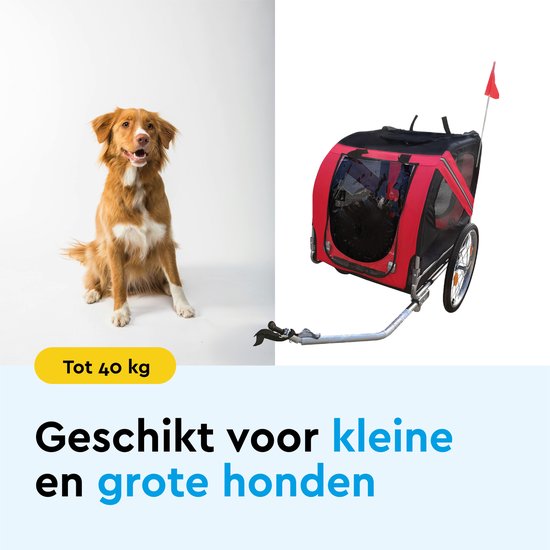 BRASQ Hundefahrradanhänger - Rot/Schwarz - bis zu 40kg - faltbar mit Reflektoren