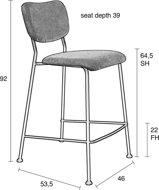 Zuiver Benson Barhocker Rückenlehne 64,5 cm Grau/Blau - 2er Set