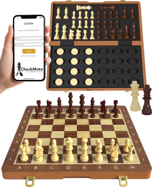 Windsor Schachbrett mit Schachfiguren - Dame - 40 cm - Anmerkungen - Schachset - Magnetisches Schachset - Holz