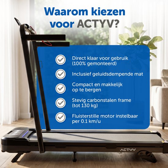 ACTYV Laufband Zusammenklappbar 1-12km/h mit 6% Steigung Funktion - Inklusive Schmieröl, Schutzmatte - Laufband - Walking Band - Walking Pad - Für Zuhause - Elektrisch - Zusammenklappbar V3