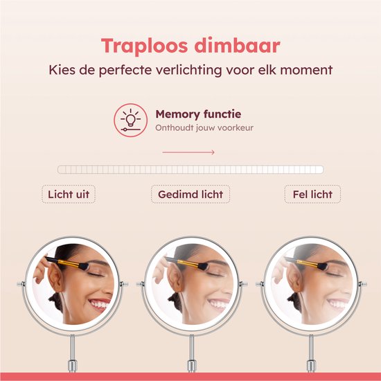 Fraay - Make-up-Spiegel - Mit LED-Beleuchtung - Ø20 cm - 10-fache Vergrößerung - Wiederaufladbar - Doppelseitig - Dimmbar - 3 Lichtmodi - Chrom