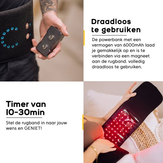 LIROMA® - Rotlichttherapie-Rückenband - Kabellos - Timer - 6000mAh - Infrarotlampe - Infrarot-Rückenband - Mehrere Körperteile - Rotlichttherapie - Schlankheitsband - Wärmeband