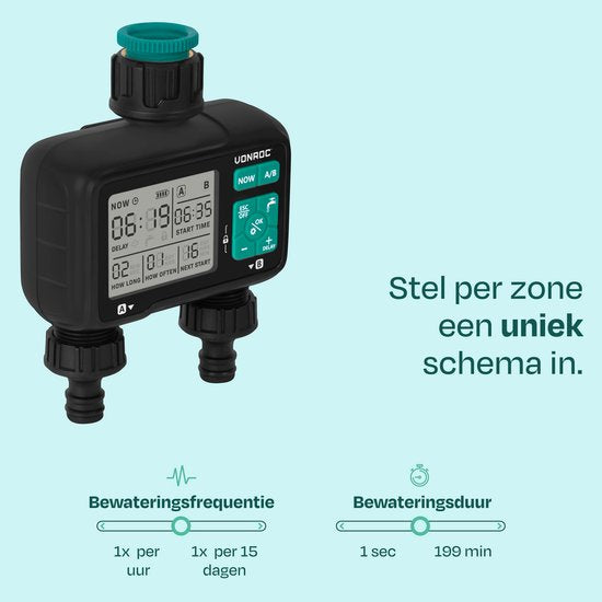 VONROC 2-Wege-Bewässerungsuhr - Bewässerungscomputer für 2 Zonen - Bewässerungszeit und -häufigkeit pro Zone einstellbar