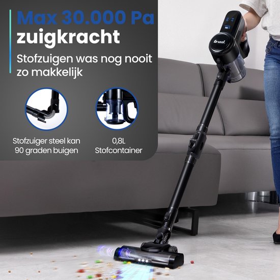 Saaf G90 Stick Staubsauger - 250W - Stick Staubsauger Cordless - Bagless Staubsauger - 7-teiliges Set mit biegbarem Griff - 30kPa - Dustbuster - Schwarz