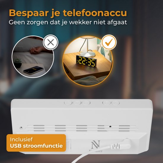 Nuvance Digitaler Wecker - Digitaluhr - Wecker für Kinder & Erwachsene - Reisewecker - Schlafzimmer - Led Wecker Digital
