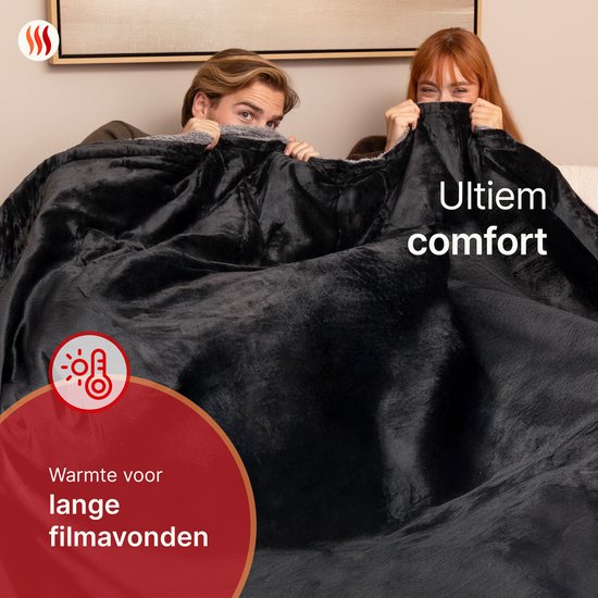 Seranova Heizdecke 3XL - Extra Heizdrähte - Premium Modell - 200x180 cm - 2 Personen Heizdecke - Doppelseitiges Fleece Sherpa - Grau