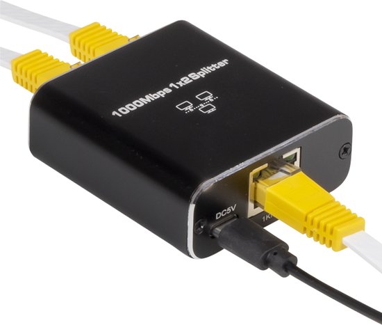 Nuvance - Internet-Splitter - 2 Ports - Netzwerk-Switch - bis zu 1000Mbps - Netzwerk-Splitter - RJ45, Cat5, Cat6, LAN, UTP, Ethernet-Splitter - Schwarz