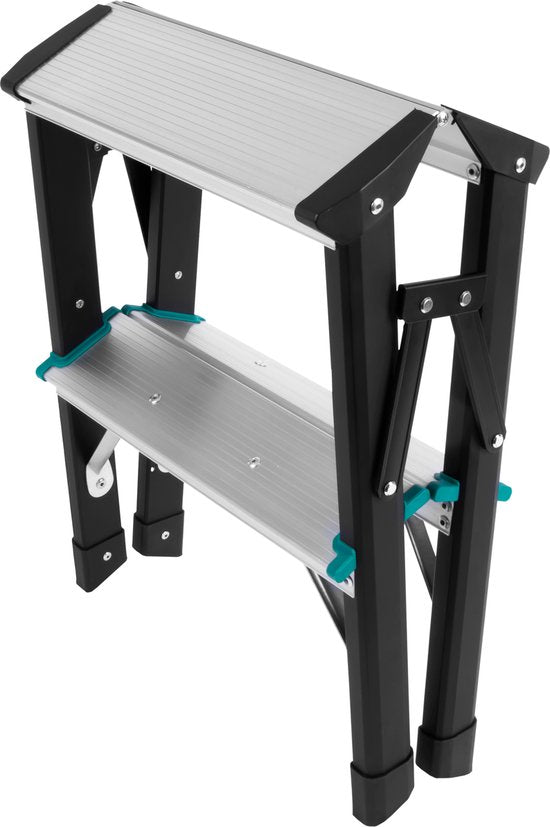 VONROC PRO Doppelstufenleiter 2 Stufen - klappbare Arbeitstreppe/Haustreppe - max. Belastbarkeit 150kg - rutschfest