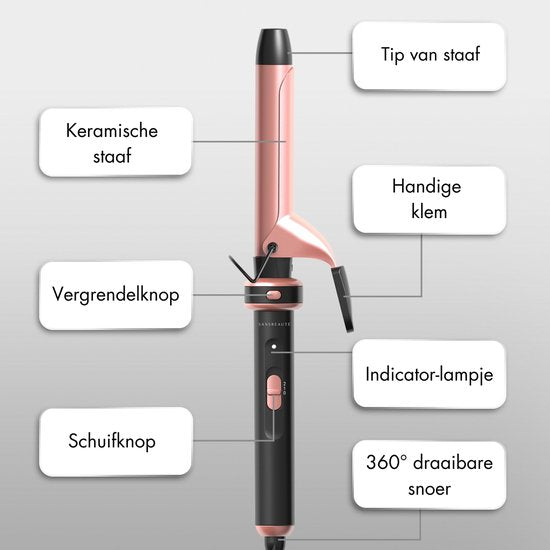 Sansbeauté® 7 in 1 Lockenstab - Mit Klemme und Waffelzange - Keramik-Lockenstab - 13mm bis 38mm - Für kurzes Haar - Wärmebürste - Lockenzange - Thermobürste - Haarstyler