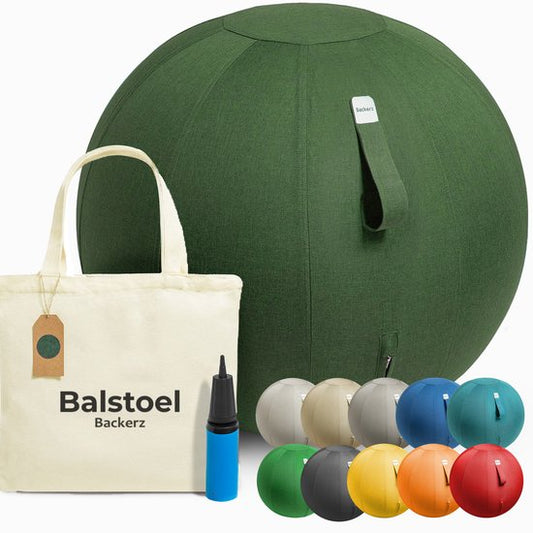 Backerz Sitting Ball 65 CM - Sitting Bälle mit Cover Leinen - Ergonomische Büro und Home Office Stuhl - Luxus Yoga Ball - Grün