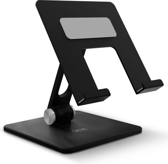 Serve Tablet-Halter XL faltbar - Extra stabil & standfest - Schwarzer klappbarer Ständer für Tisch oder Schreibtisch - Schwarz