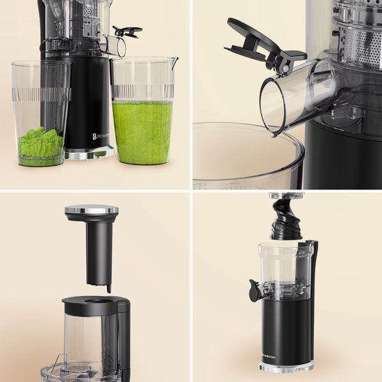 KitchenBrothers Slowjuicer - Vertikal - Gemüse- und Obstpresse - 80 mm - 750 ml - Schwarz