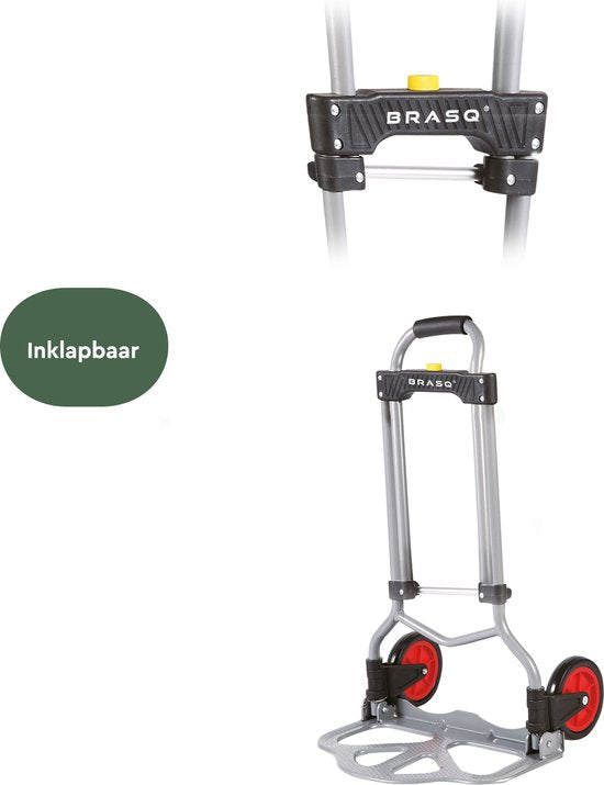BRASQ Zusammenklappbarer Trolley inkl. Gepäcknadel - 60 KG Kapazität - Transportwagen - Plattformwagen - Stahlwagen