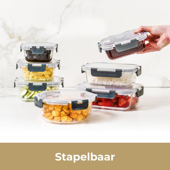 Stosh Meal Prep Schalen - Frische Schalen - Gefrierschalen - 10 Stück - 5x1050ML & 5x350ML - BPA frei - Glas