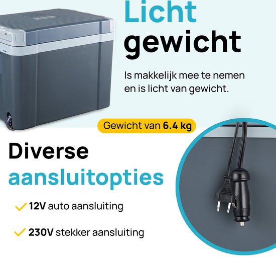 MOA Coolbox Electric 12v 230 volt - Coolbox 40L - Kühlbox - Campingkühlschrank - Auto und Camping - Grau