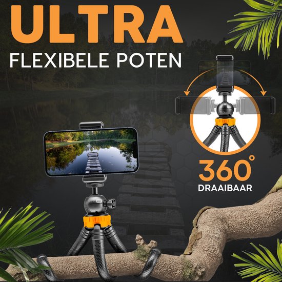 Studio ME Telefonstativ - 25 cm - Stativ Smartphone - Flexibel - Kamerastativ - Gorillapod - Inkl. Bluetooth-Fernbedienung - Schwarz