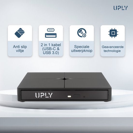 UPLY Externer DVD-Player - Windows und Mac - USB C und USB 3.0 - Externer DVD-Player für Laptop - Externer DVD-Player und Brenner - CD