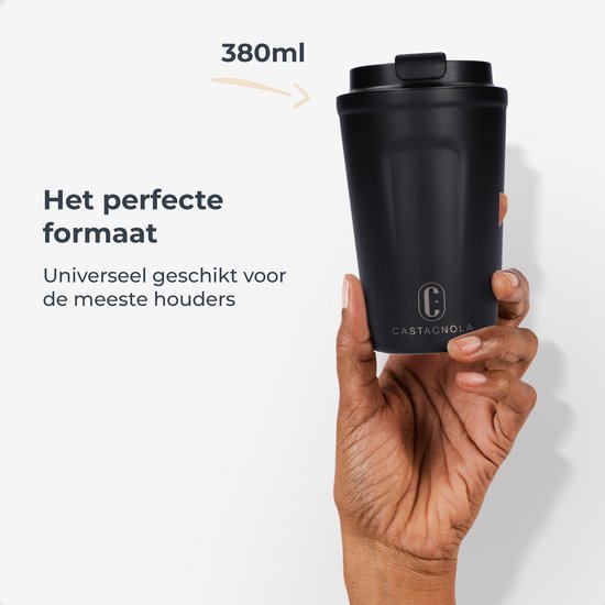 Castagnola Thermosbecher - Kaffeebecher To Go - Reisebecher für Kaffee und Tee - Teebecher - 380 ML - Edelstahl - Schwarz