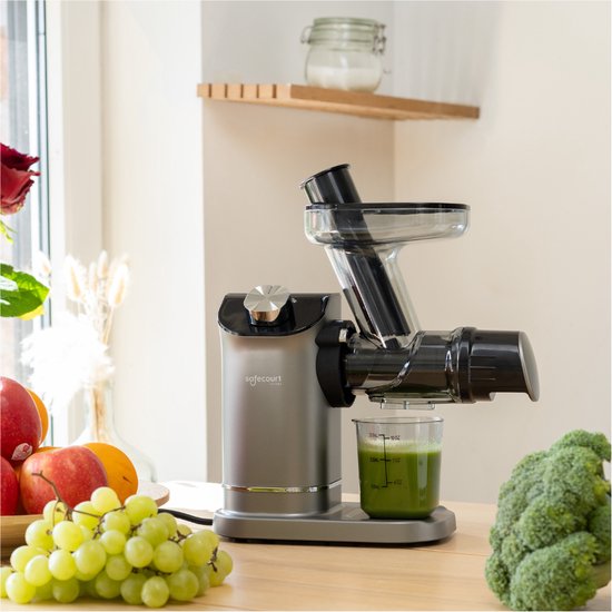 Safecourt Kitchen - Slow Juicer - 700 ml & Kaltpressung - Mit leisem Motor und Tropfstopp - Für frischen Saft von Obst und Gemüse - Grauer Kunststoff