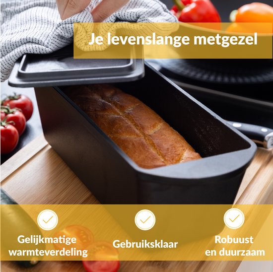 Chefarone Gusseisen Brotform - Brotform - Backform - Gusseisen - Inklusive Deckel - 35 x 13,5 x 12,5