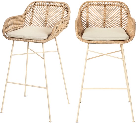 Nunuhai – Set aus 2 Rattan-Barhockern mit beigen Beinen, Höhe 68 cm