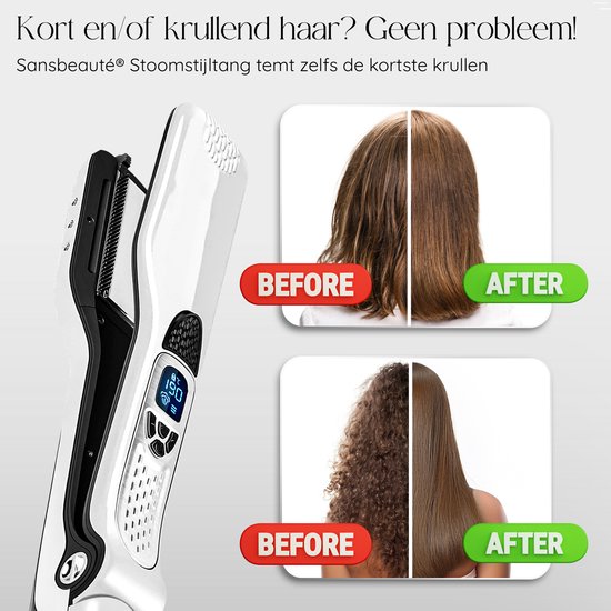 Sansbeauté® Dampfglätter - Dampfglätter - Breite Platten - Professionelles Glätteisen - Dampfglätter - Weiß