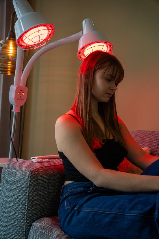 Resty® Infrarot-Lampe - 550W - Rotlichttherapie - Wärmelampe - Timer - Extra stabiler Fuß - Doppelkopf