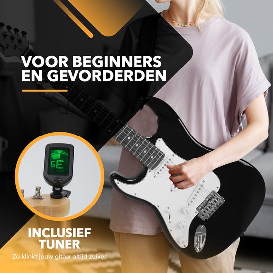 Finesse - Elektrische Gitarre - mit Lautsprecher & Zubehör - für Erwachsene & Kinder mit E-Learning Buch - Schwarz
