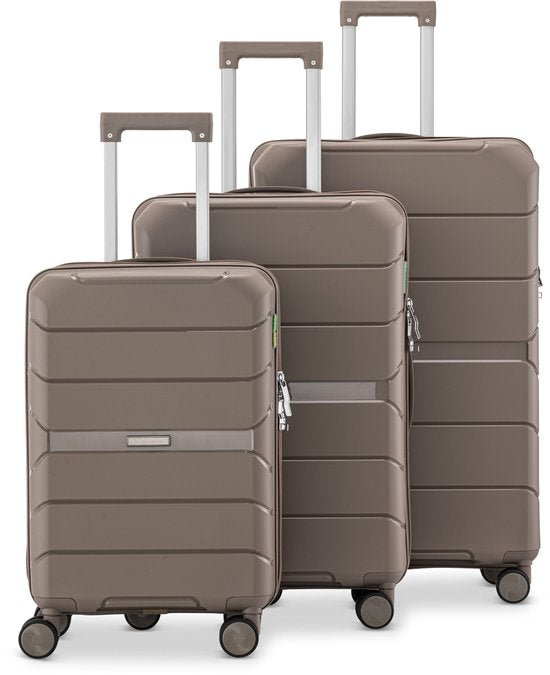 SKYCASES Urban Adventurer - Kofferset - 3-teilig - Zahlenschloss - 232L - Spinnerrollen - Reisekoffer mit Kofferschloss - Leichtgewicht - Champagner
