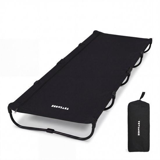 TRVLMORE Feldbett faltbar - 120KG Tragfähigkeit - Campingbett inkl. Tragetasche - Liege 1 Person - Stahlrahmen - 193x66x15 cm - Schwarz